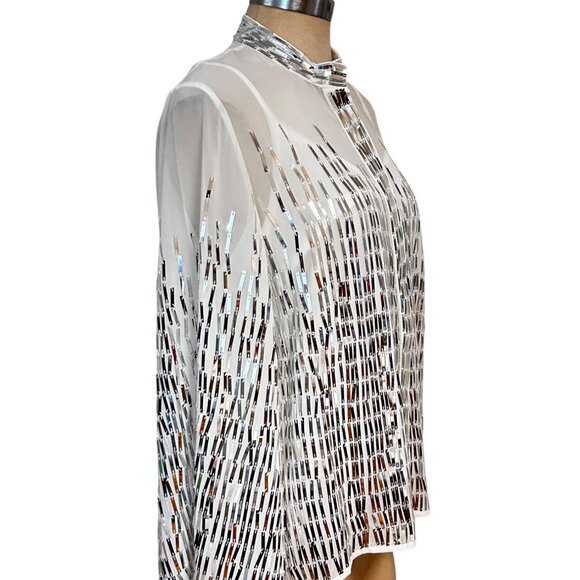 Boston Proper White & Silver Sequin 2 Pc Button-Front Blouse Small NWT - Picture 3 of 8